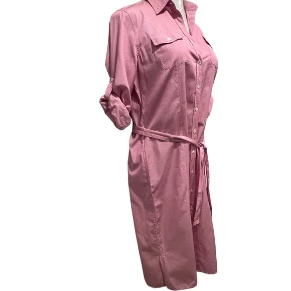 Lands' End Striped Midi Shirt Dress, Cotton, 10 - Picture 2 of 8